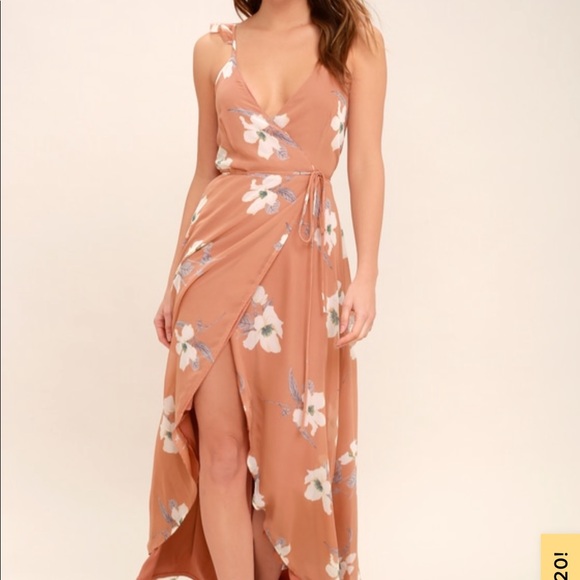 fiorire rusty rose floral print wrap maxi dress